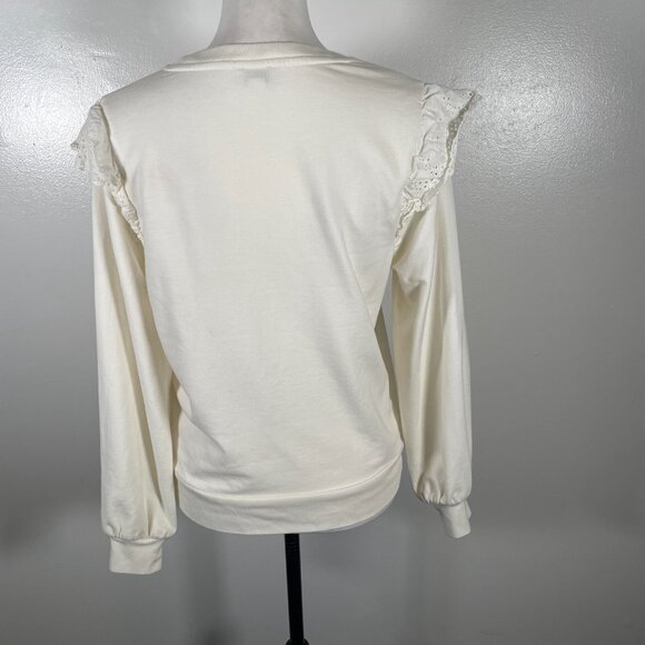 J.CREW Sweatshirt Womens Small Ivory Flutter Long Sleeve Round Neck Pullover - Picture 9 of 16